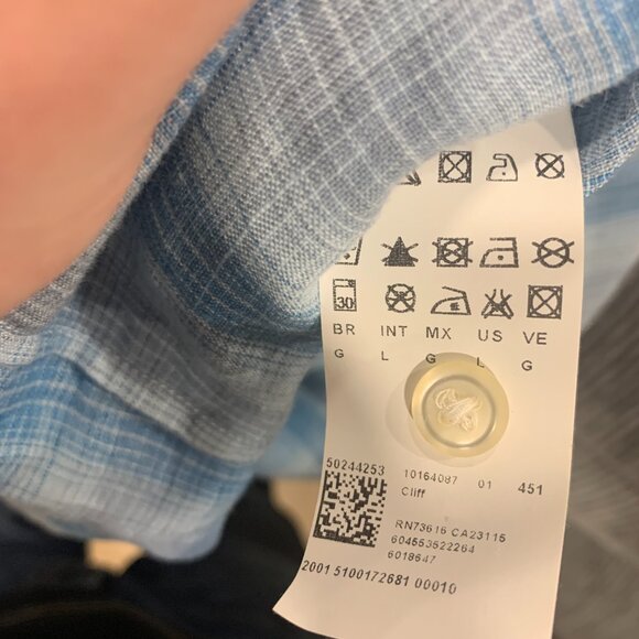 Hugo Boss Orange Men's button down casual dress shirt light blue plaid size L - Picture 5 of 10